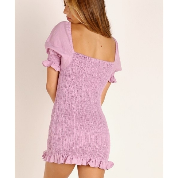 Faithfull the Brand Annibelis Ruched Linen Mini Dress Plain Iris Size Small - Picture 5 of 8